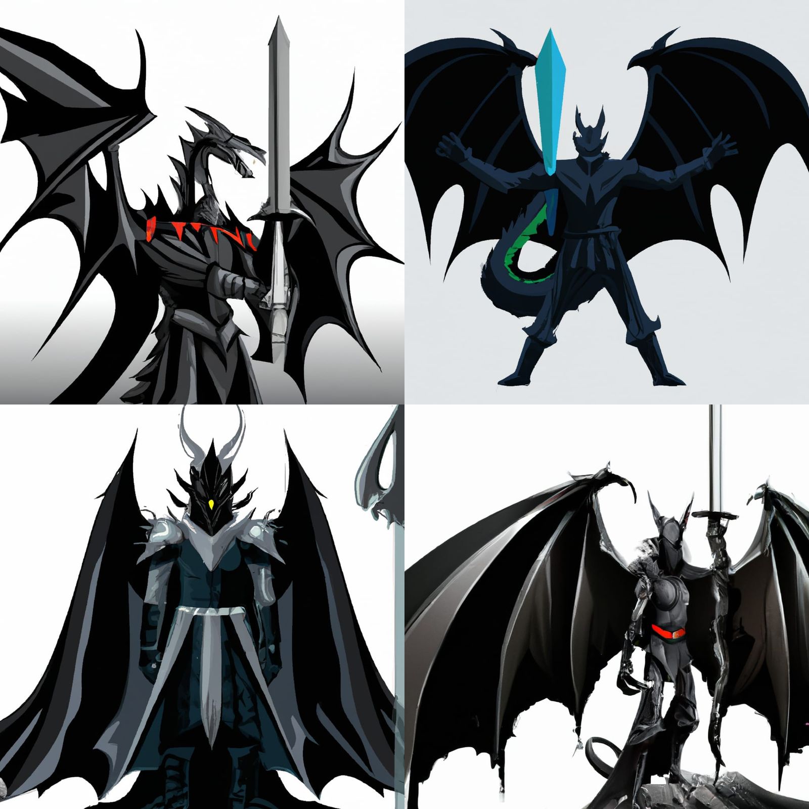 Epic Black Dragon Knight with Sword and Cape