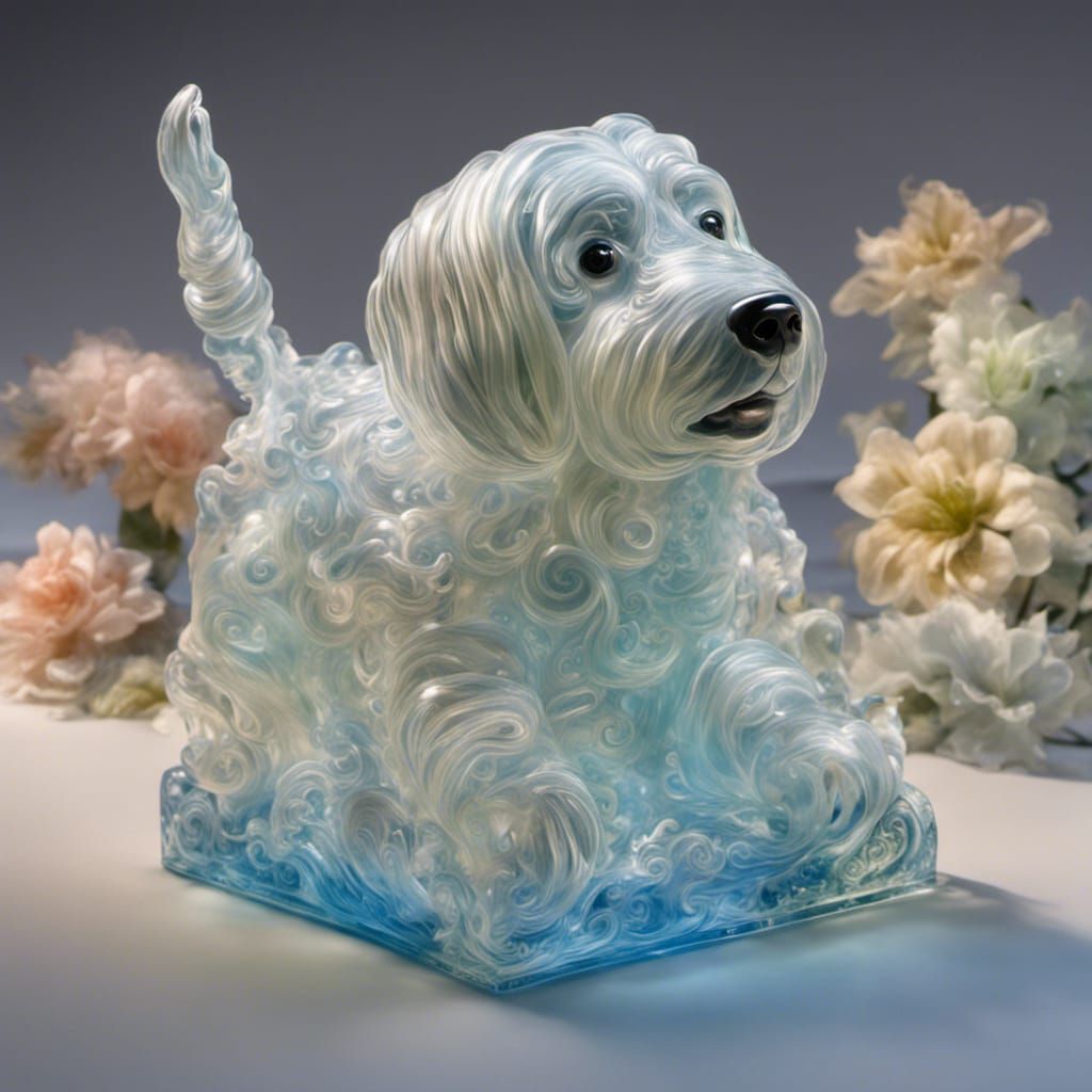 Ethereal Glass-Blown Dog Sculpture