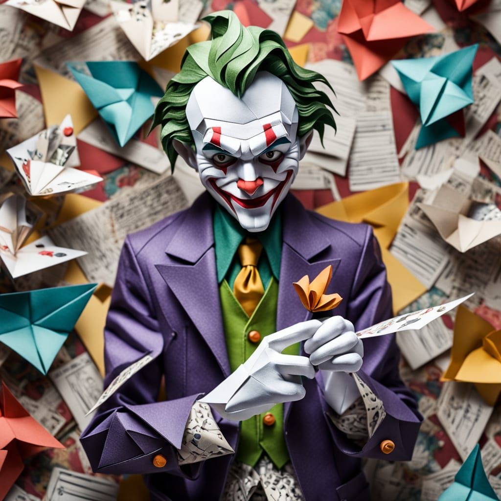 Joker as Mischievous Trickster in Surreal Origami Art