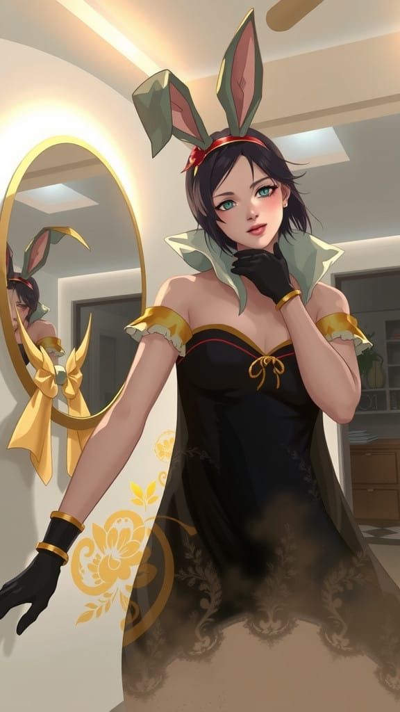 Vibrant Snow White Manga Portrait with Bunny Ears