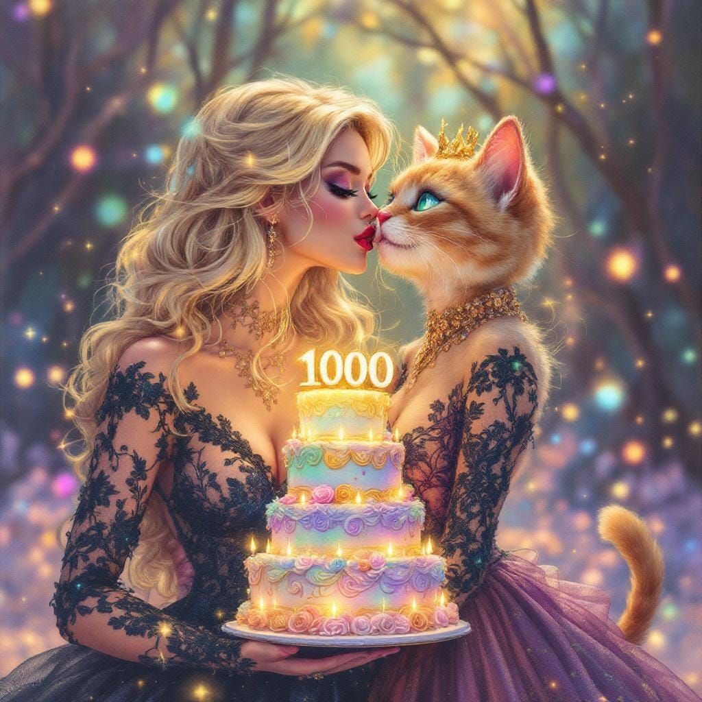 Blonde Bombshell and Ginger Cat Celebrate 1000