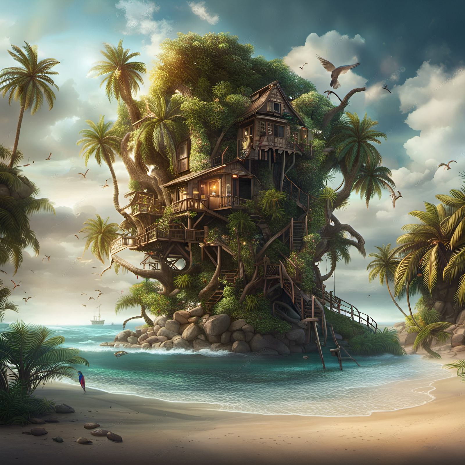 Tropical Island Treehouse: Digital Matte Painting