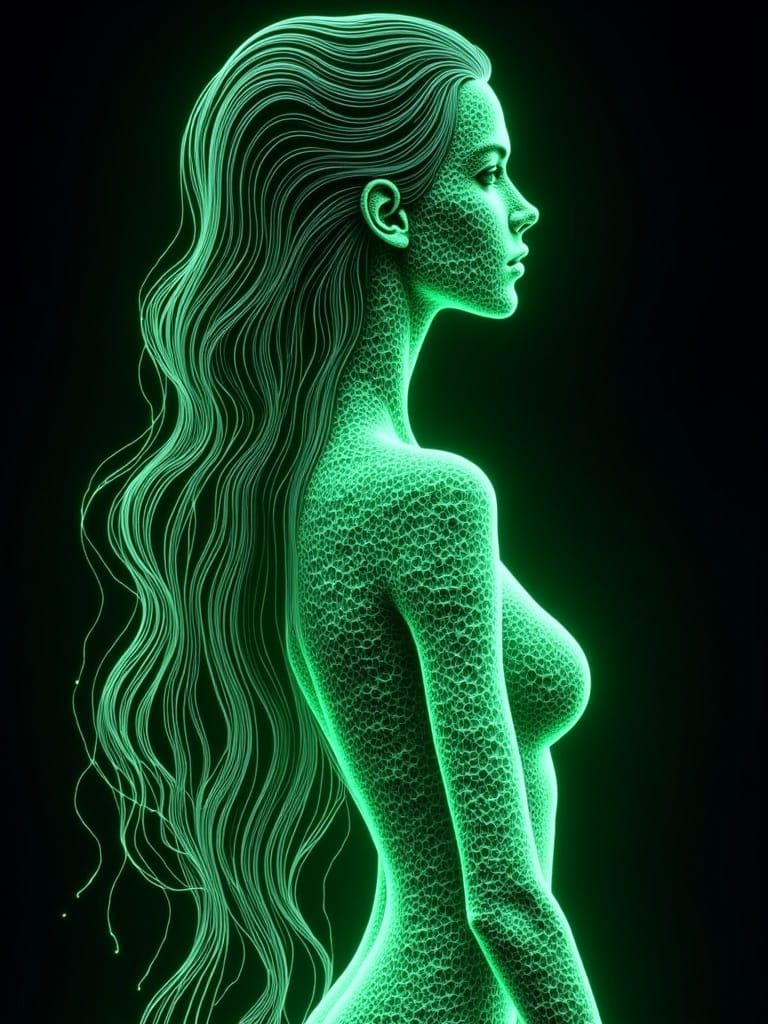Goddess in a Neon Psychedelic Realm