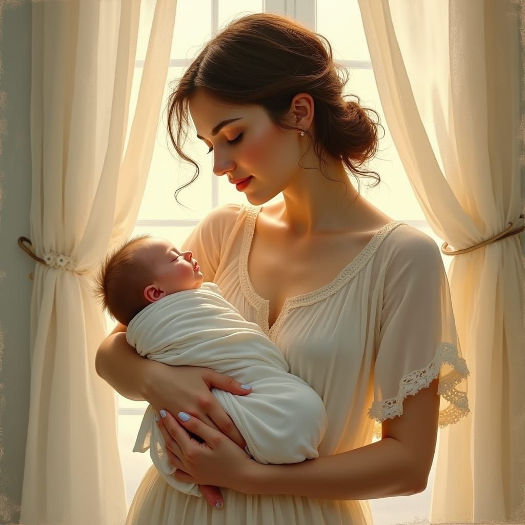 Serene Mother and Child in Impressionist Style