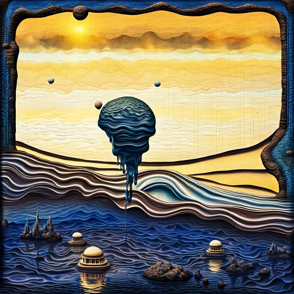 Dreamy Surreal Skyline with 3D Abstract Objects