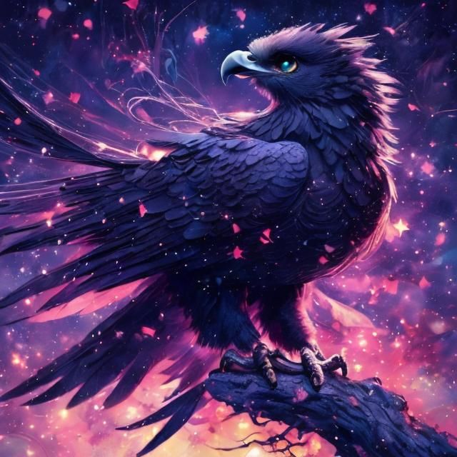 Mythical Black Eagle Portrait in Synthwave Style