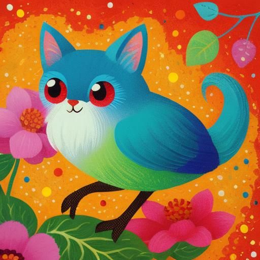 Whimsical Folk Art Illustration in Pastel Impasto