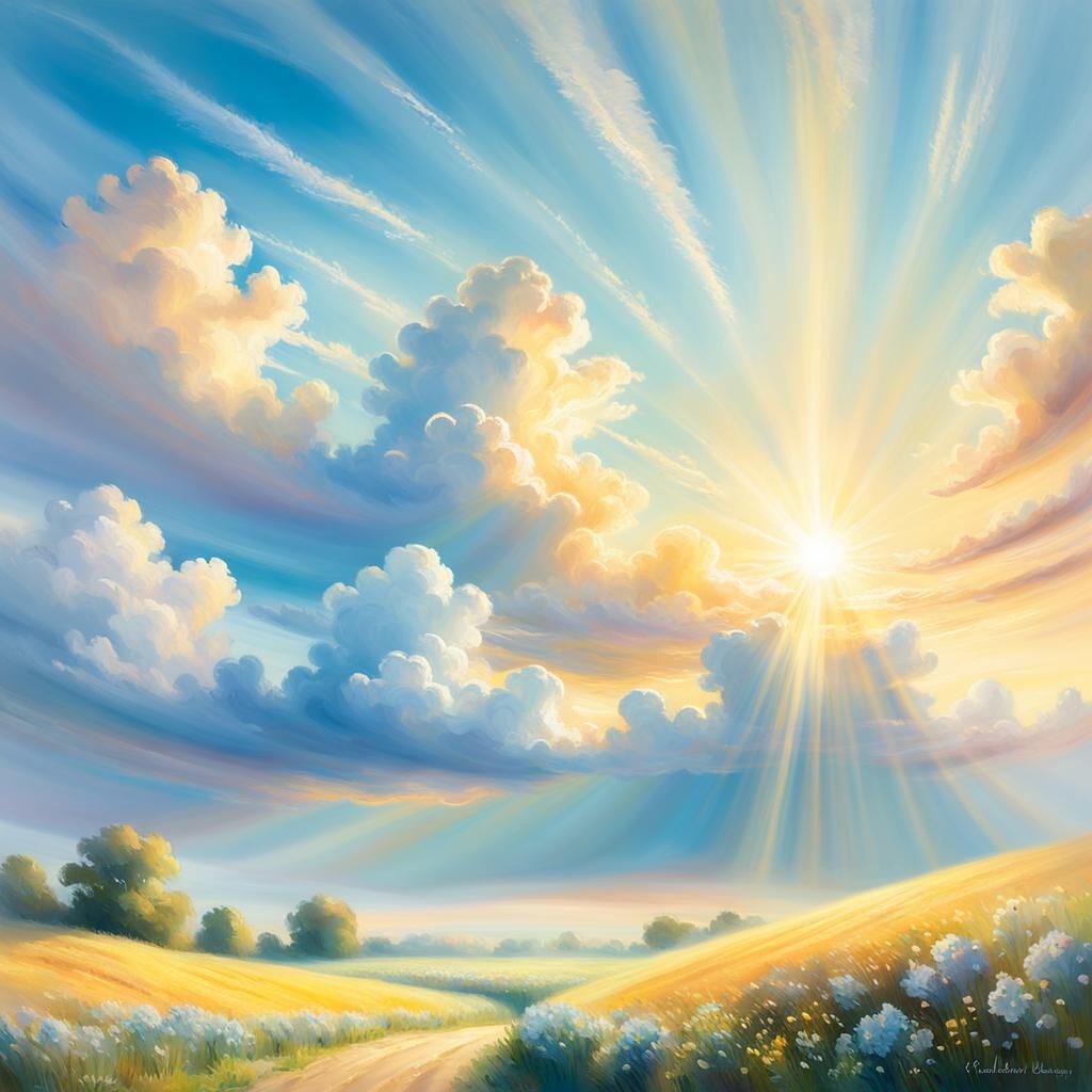 Impressionistic Sunbeam Bursts Through Gentle Cloud