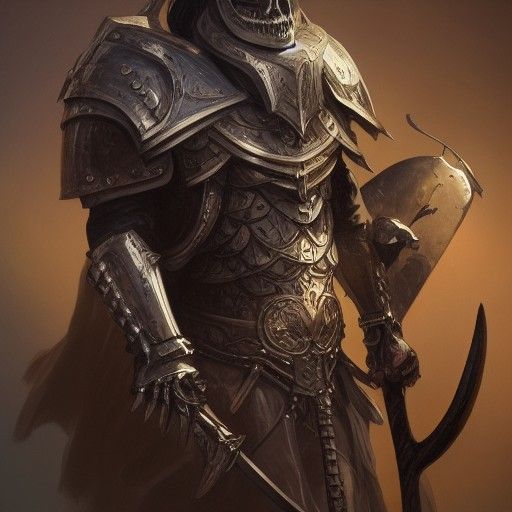 Skeleton Warrior Portrait with Horned Helmet in Detailed Art