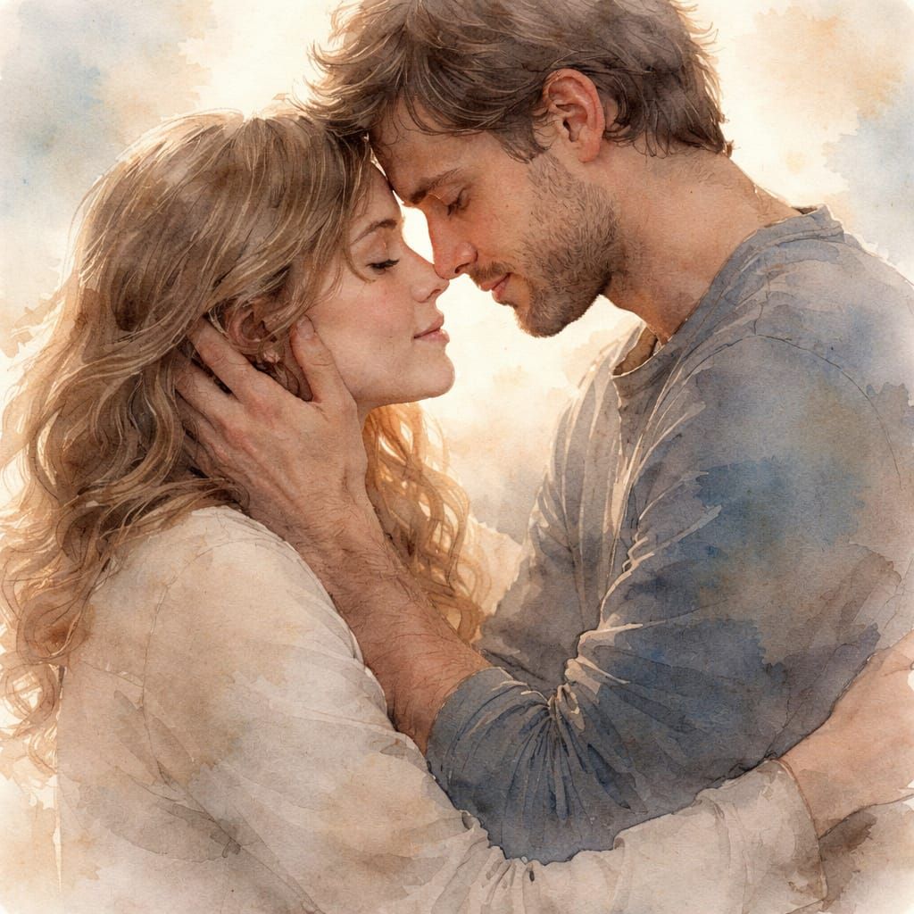 Couple's Deep Emotional Connection in Watercolour