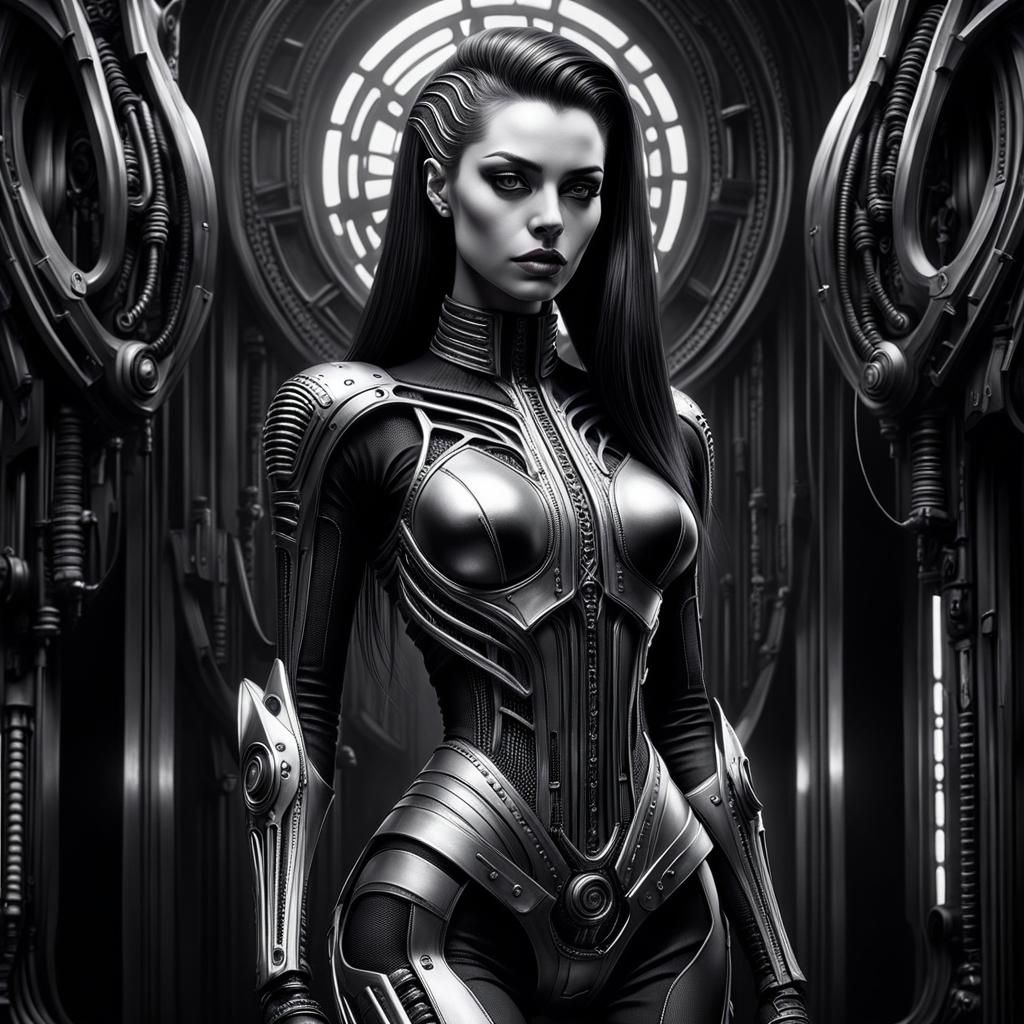 Gothic Cyberpunk Female Figure in Hyperrealistic Style