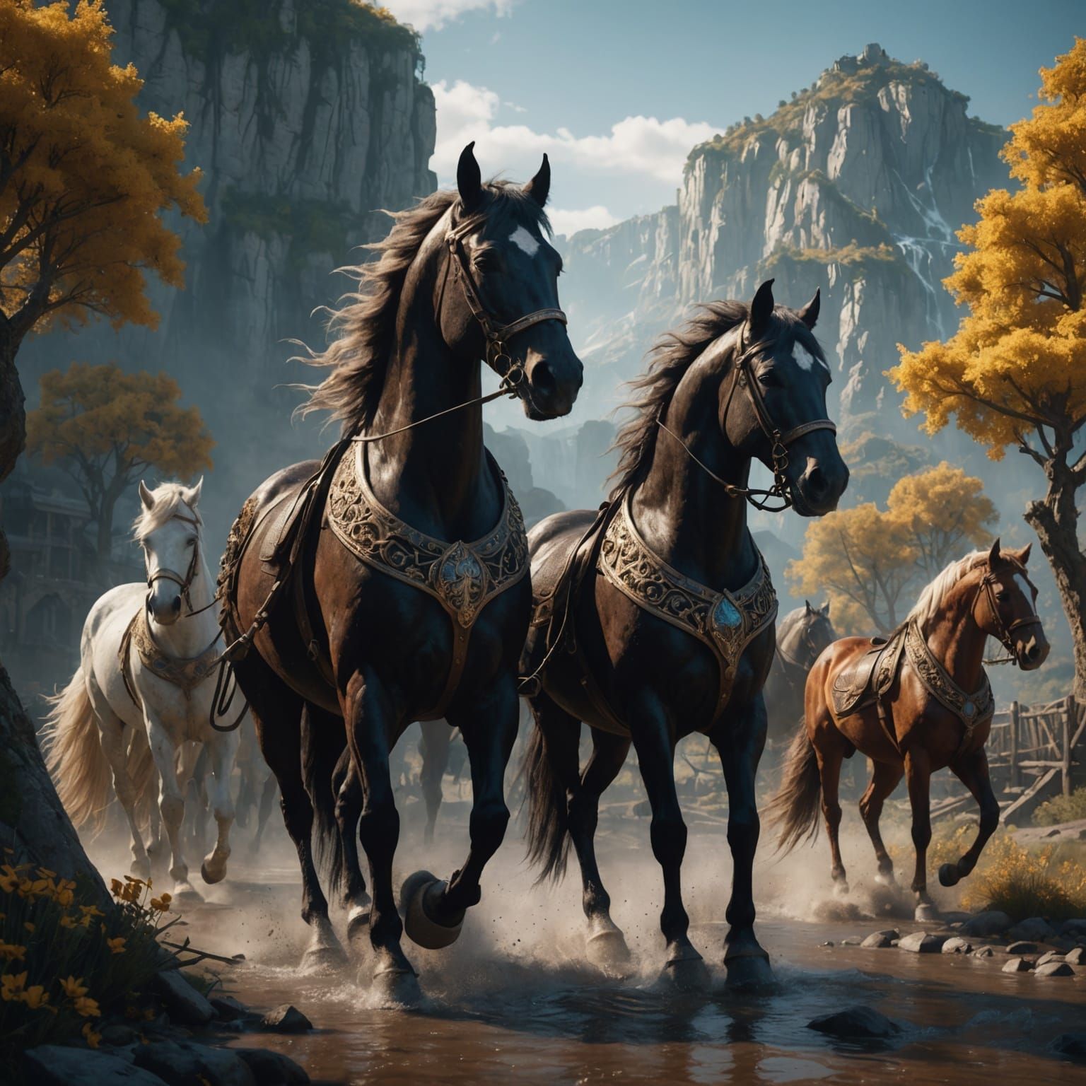 Fantastical Horses in Detailed Matte Painting