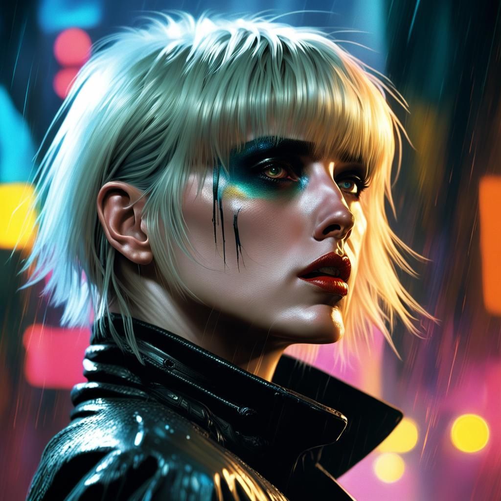 Hyperrealistic Pris from Bladerunner Splash Art