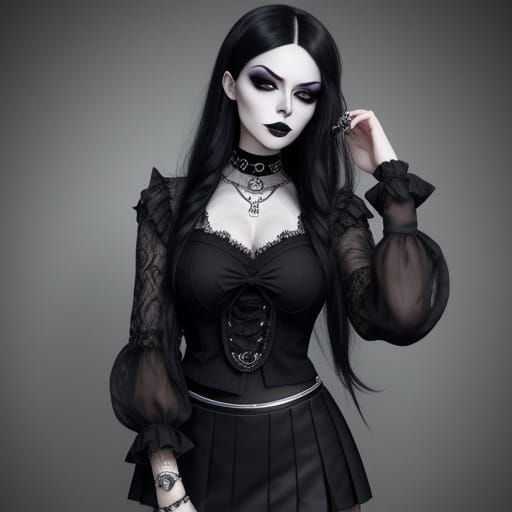 Young woman, short black skirt, lacy peekaboo blouse. Smoky ...