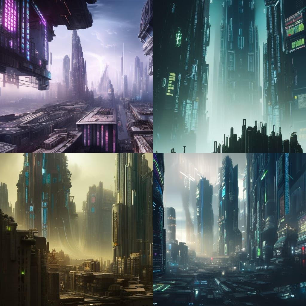 Cyberpunk Buildings: Detailed Digital Matte Painting