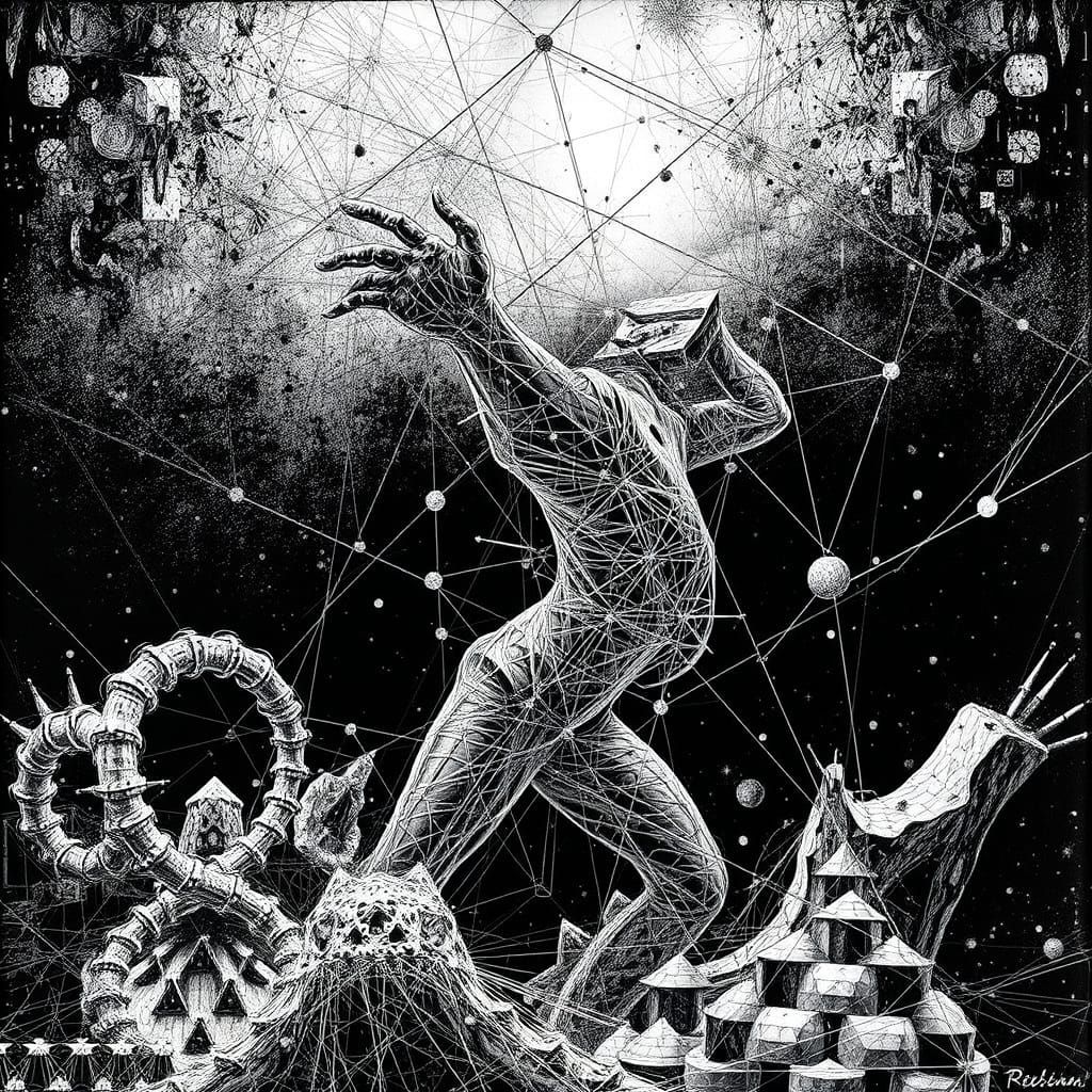 Hypercomplex Surrealist Anatomy in Mixed Media