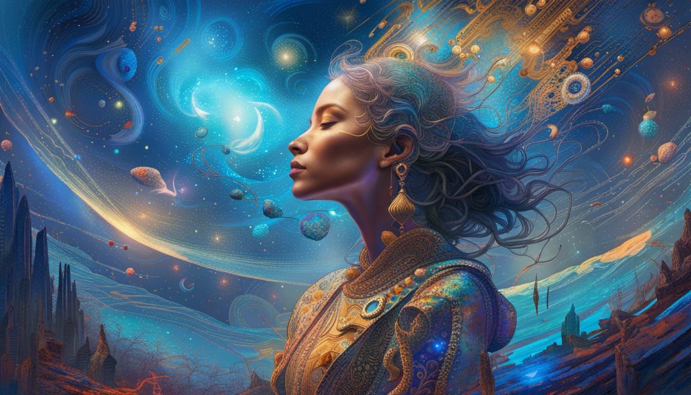 Cosmic Woman in Astral Sky, Psychedelic Art