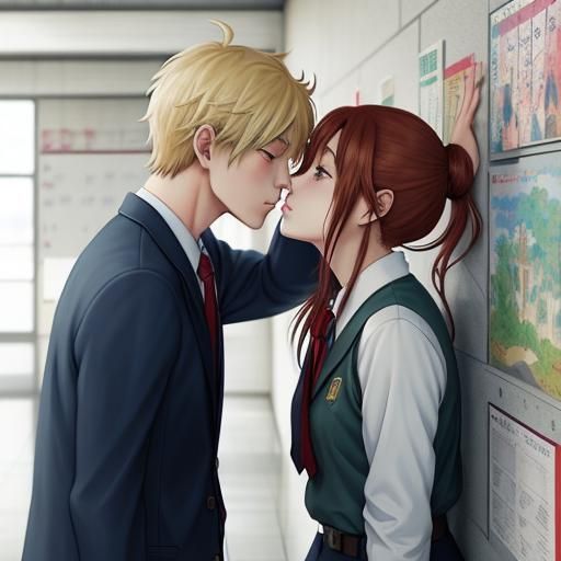 Anime-Style School Kiss Scene