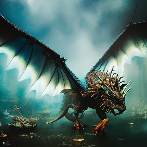 Flying Light Blue Dragon with Emerald Eyes