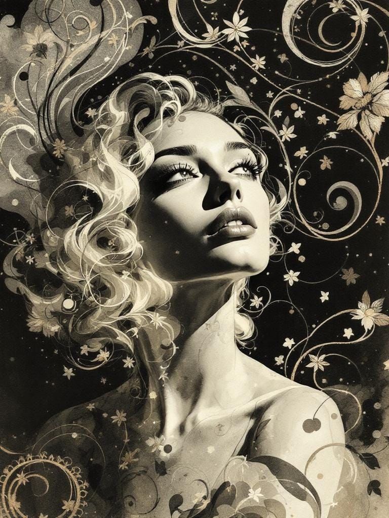 Vintage Woman Portrait in Art Nouveau Style