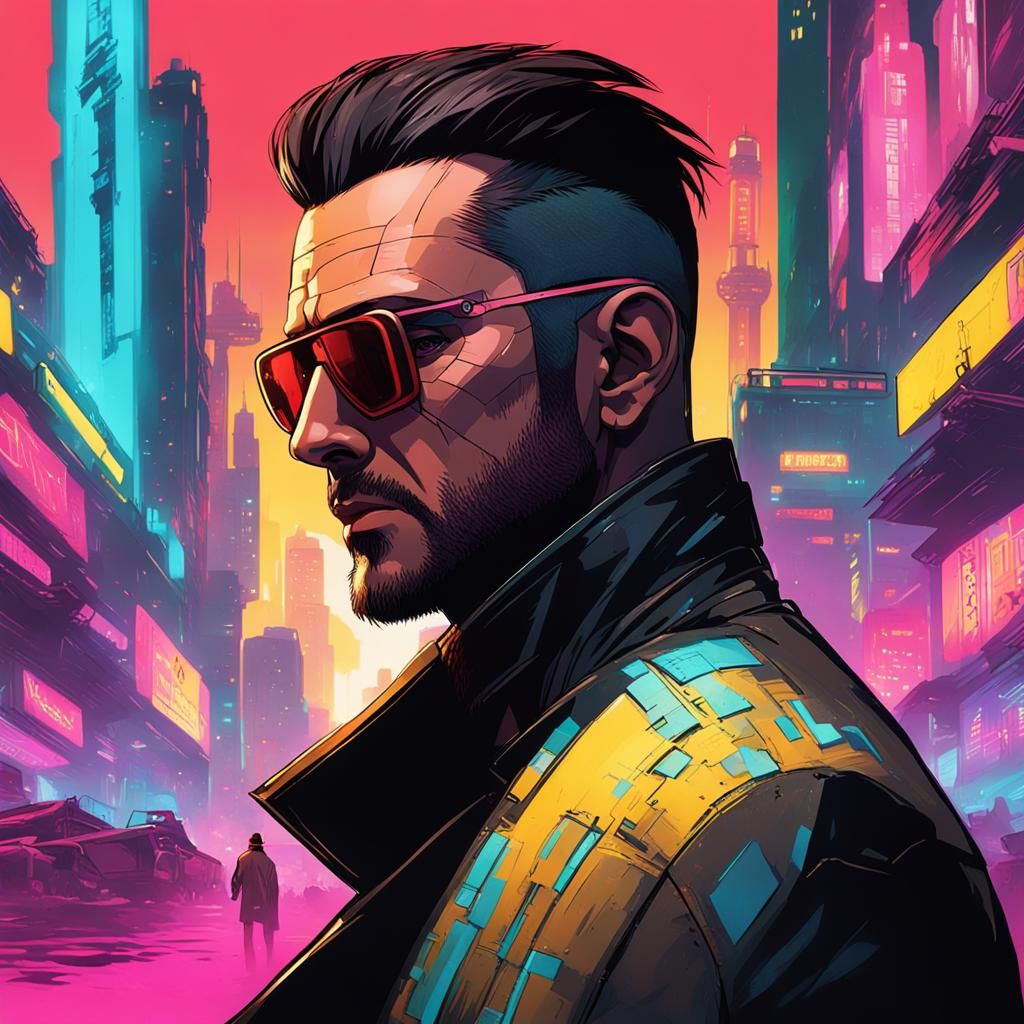 Cyberpunk Man with Cybernetic Implants and Top Hat