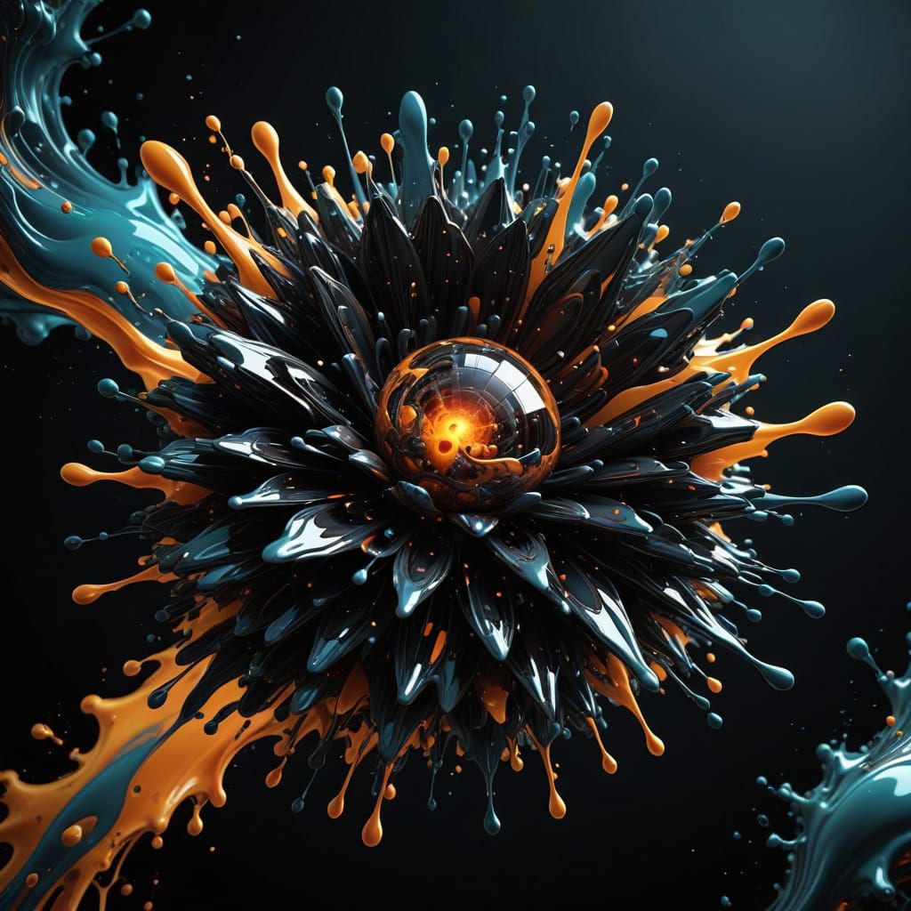 Abstract Fluid Shapes in Dark Realistic Macro Photography