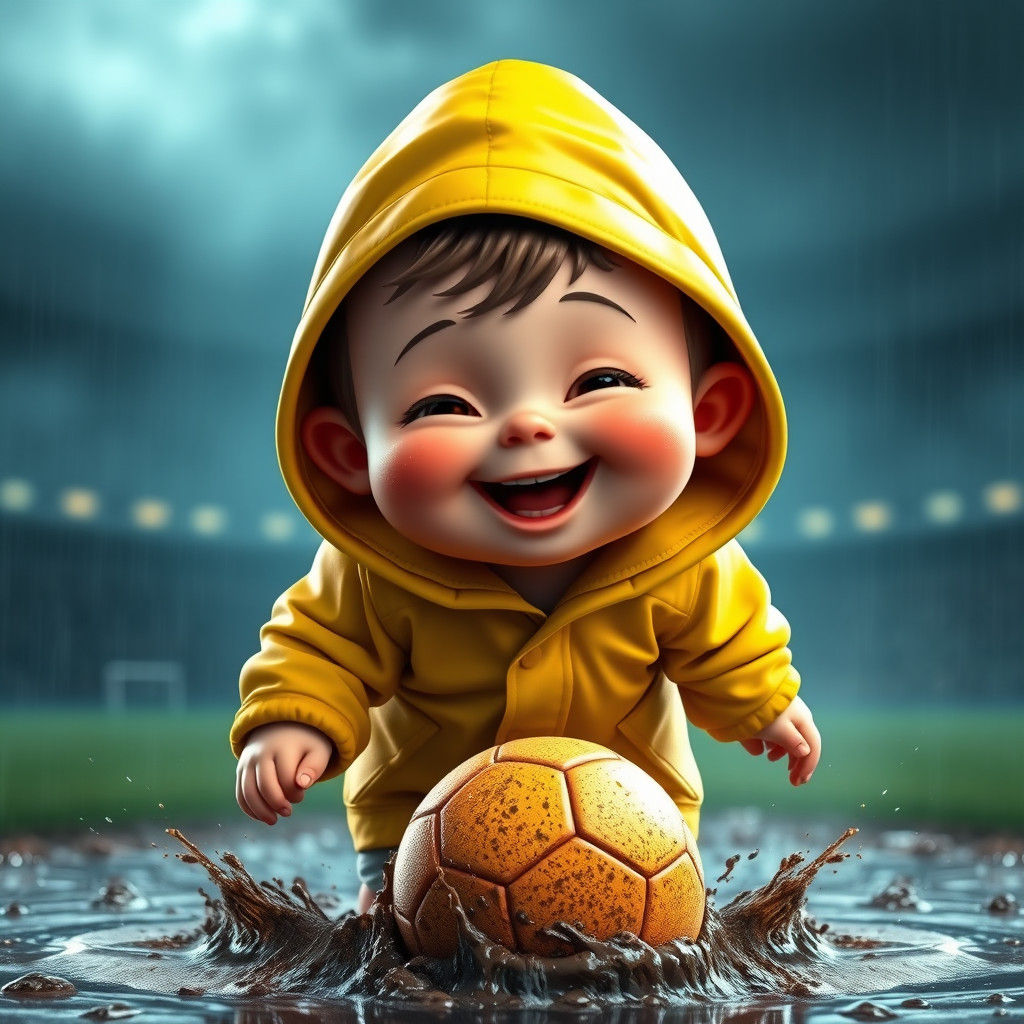 Chubby Child Plays Football: Pixar-Style 3D Art