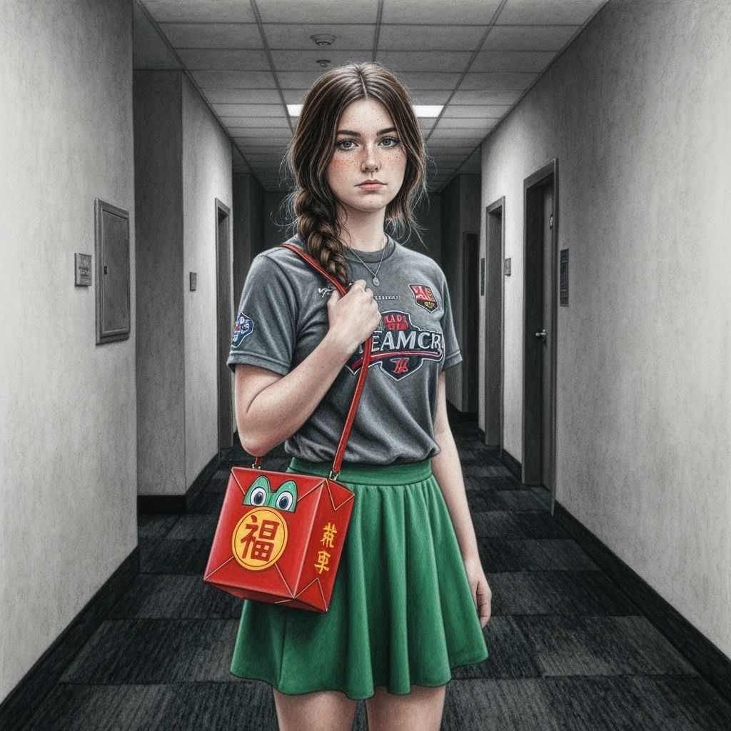 College Girl in Hallway Hyperdetailed Charcoal Drawing