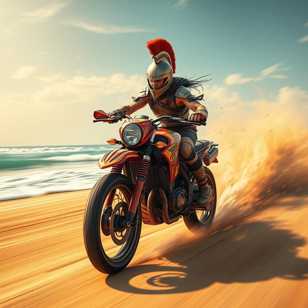 Spartan Punk Rider in Indian Beachscape