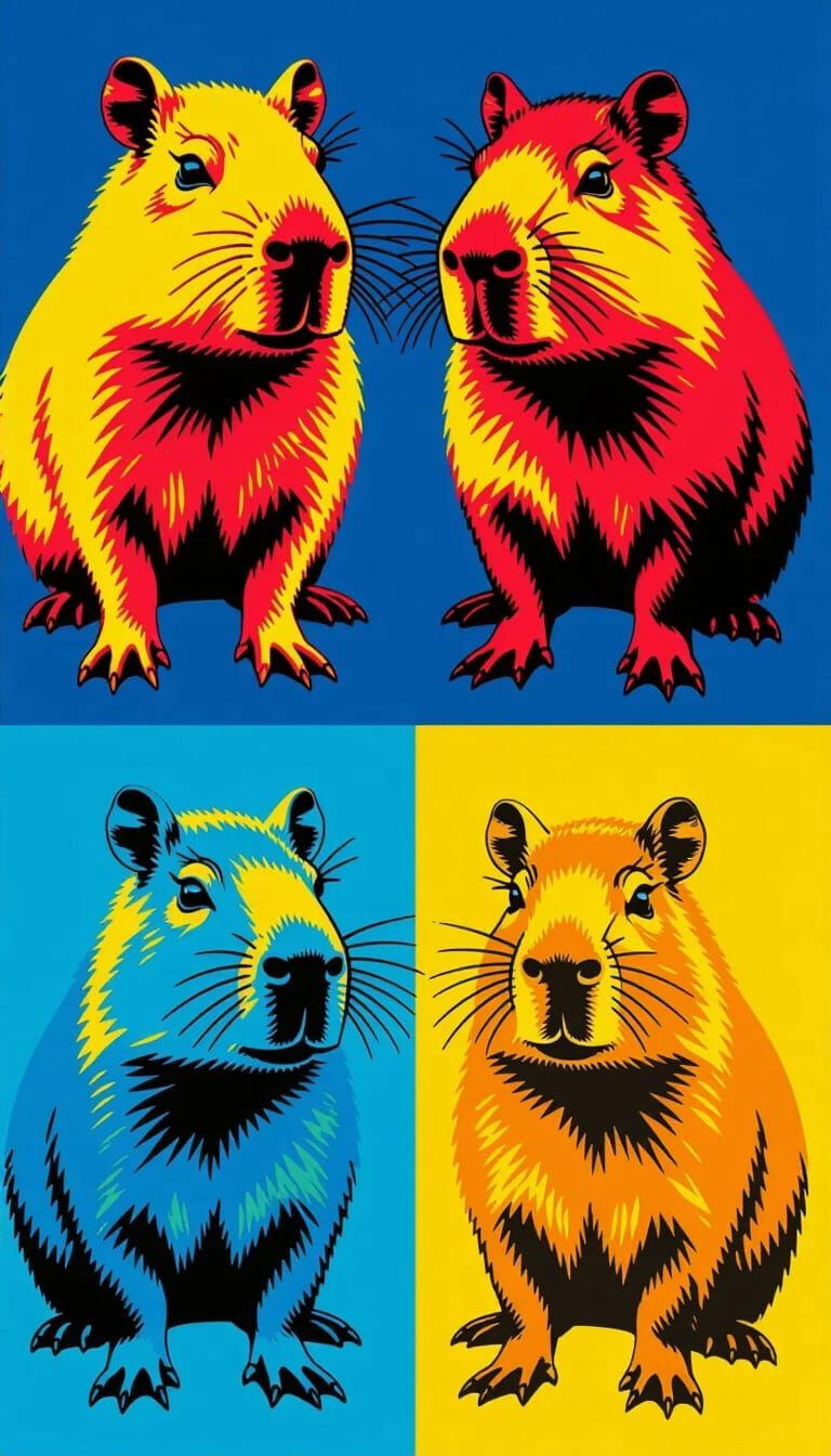 Two Capybaras in Iconic Pop Art Style