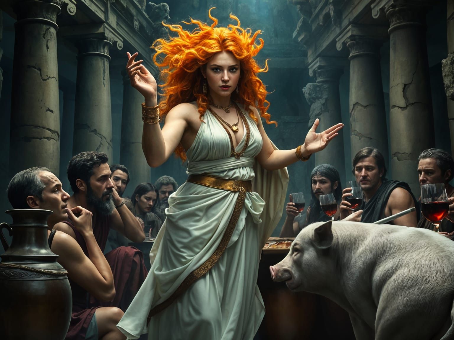 Circe Transforms Odysseus' Warriors into Swine