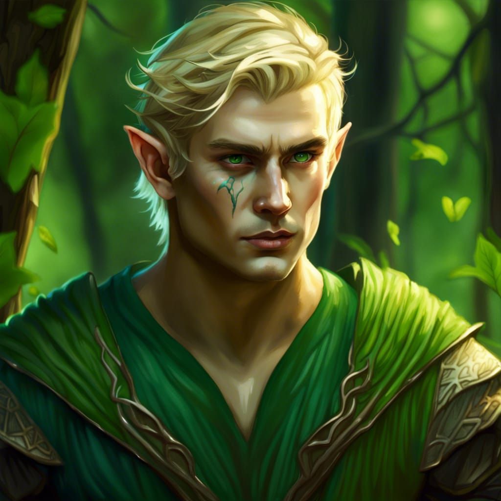 Hyperrealistic Male Elf in Forest Concept Art