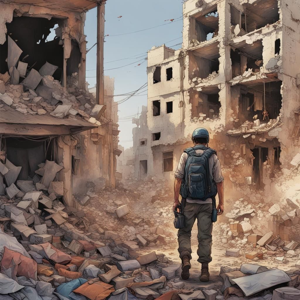 Wael Al-Dahdouh: Hope Amidst Ruins in Anime Style