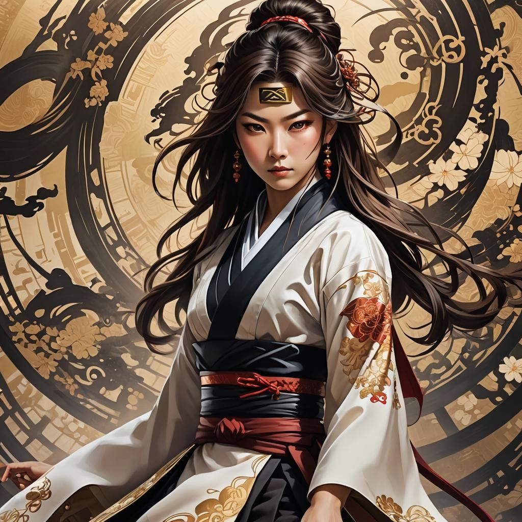 Futuristic Ninja Portrait in Neon Cityscape