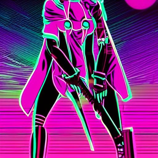 Synthwave Neon Retro Warrior Girl