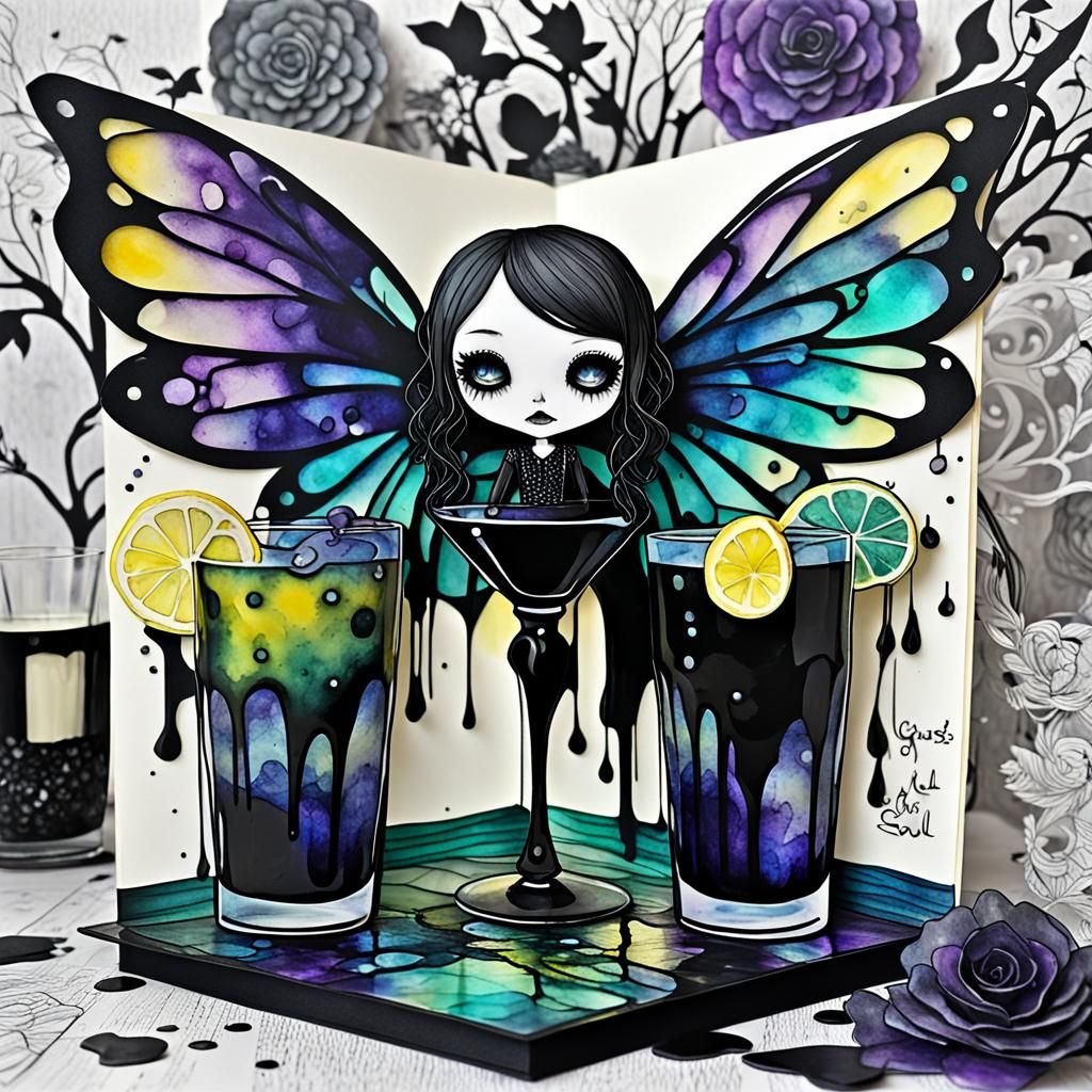 Gothic Black Lemonade Pop-Up Book in Alcohol Inks