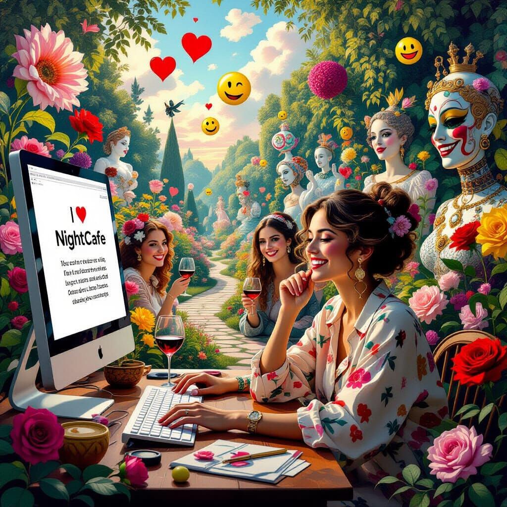 Surreal Garden Party on Computer Screen