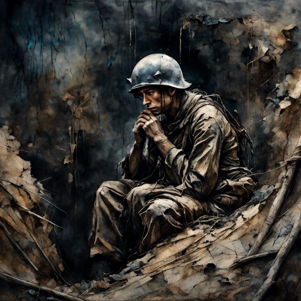 Soldier in Trench: Hyperrealistic War Scene