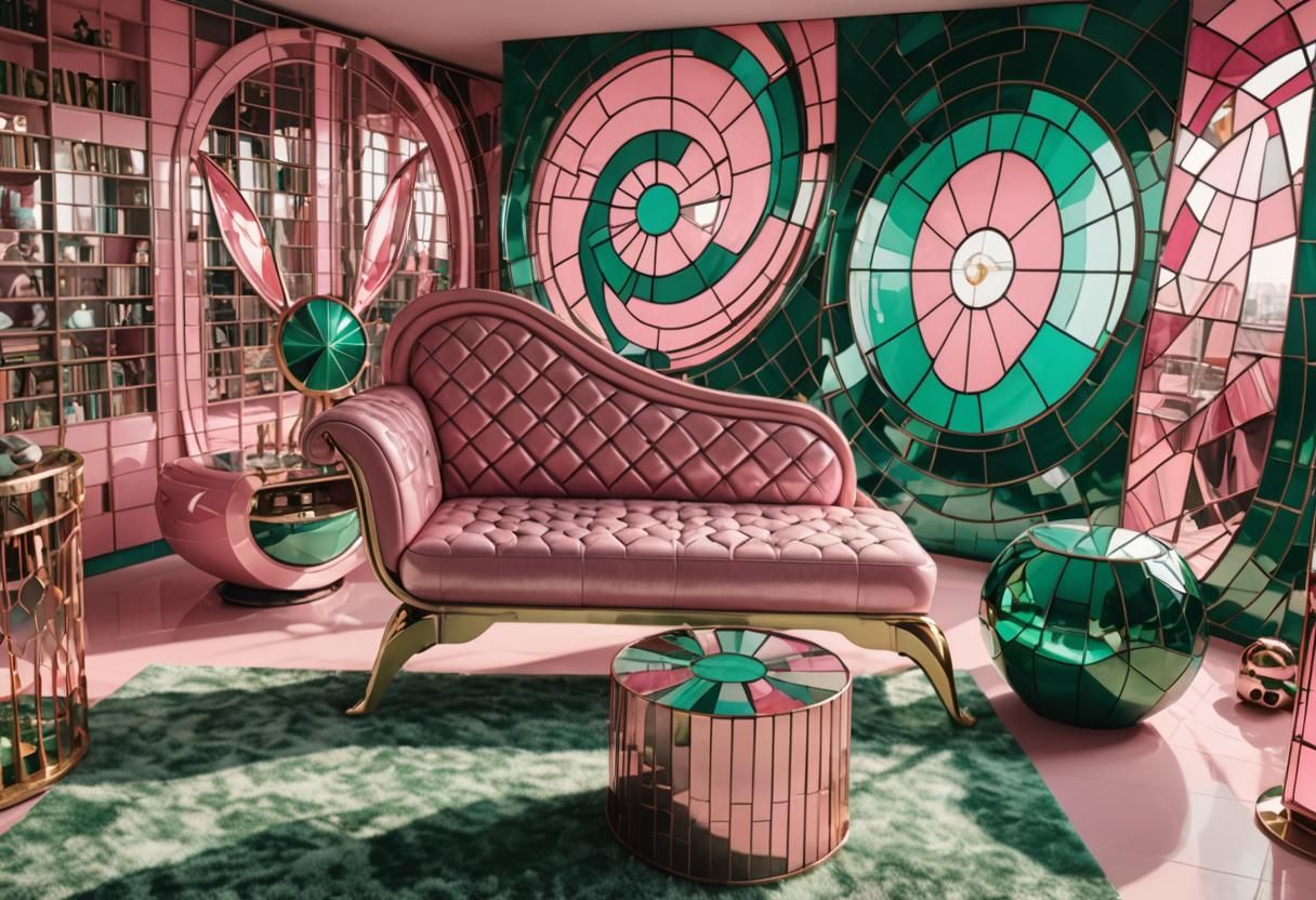 Retro-Futuristic Living Room with Art Nouveau Design