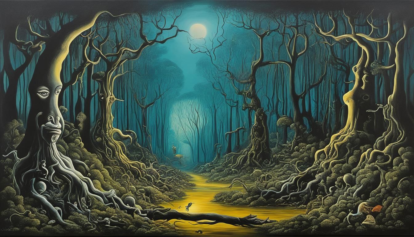 Surreal Deep Forest in Melting Oil Style