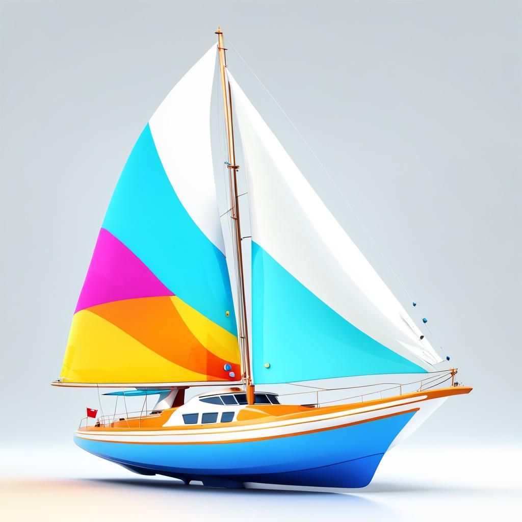 Colorful 3D Cartoon Yacht on White Background