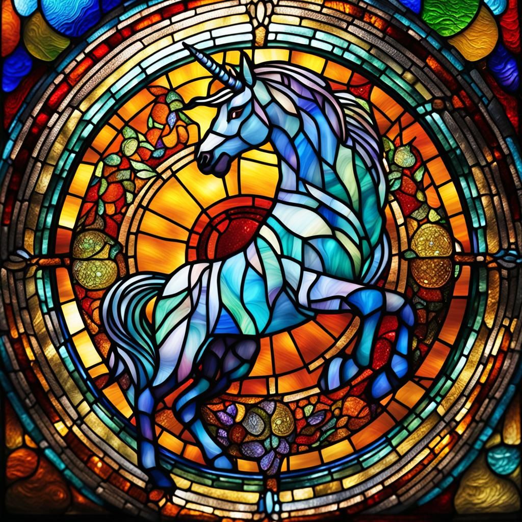 Vibrant Stained Glass Unicorn Masterpiece