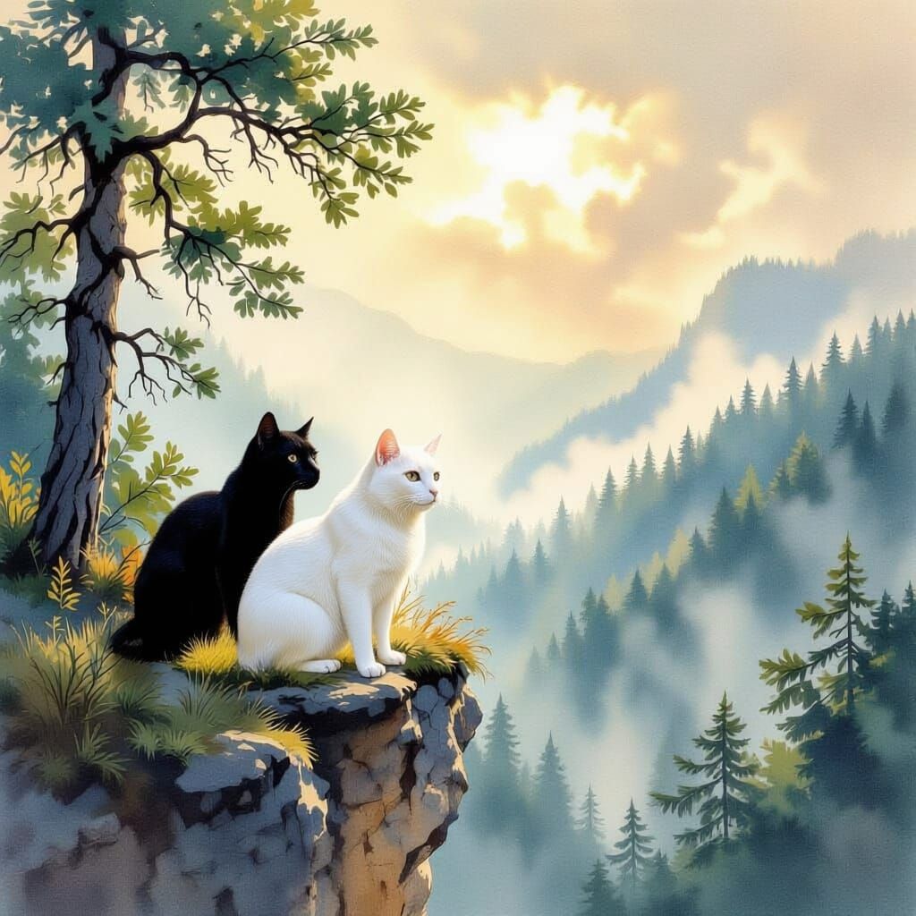 Majestic Wolf on Cliff Overlooking Ancient Forest in Waterco...