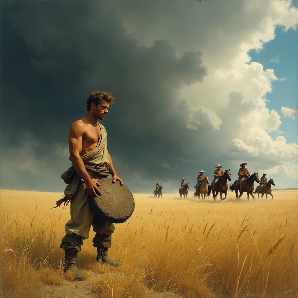 Peasant Boy Versus Storm, Dramatic Art Style