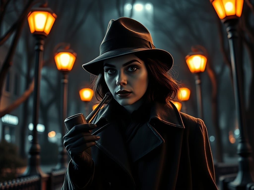 Noir Detective in Vivid Urban Nightscape