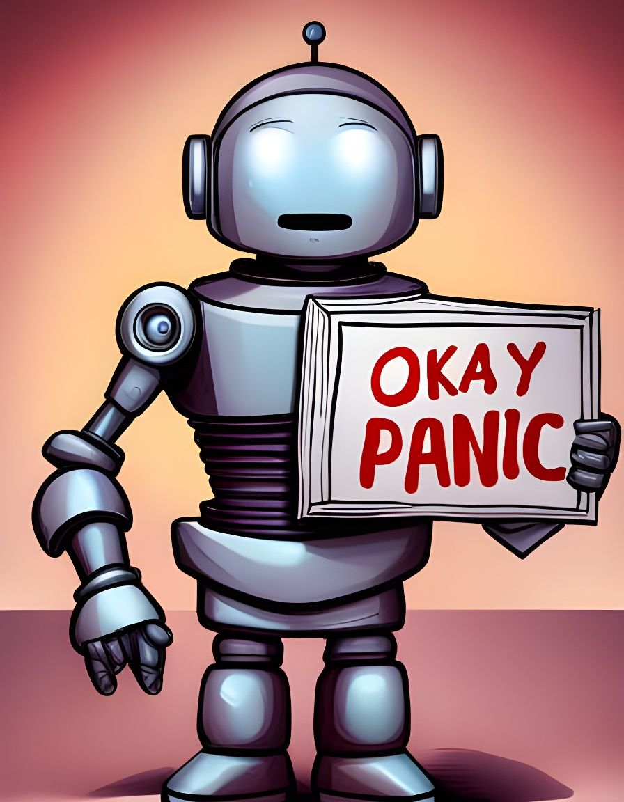 Marvin Robot Sign: Okay, Panic - Hyperrealistic Art