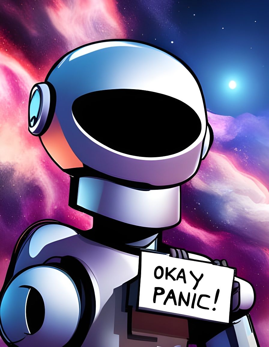 Hyperrealistic Robot Sign in Hitchhiker's Guide Style