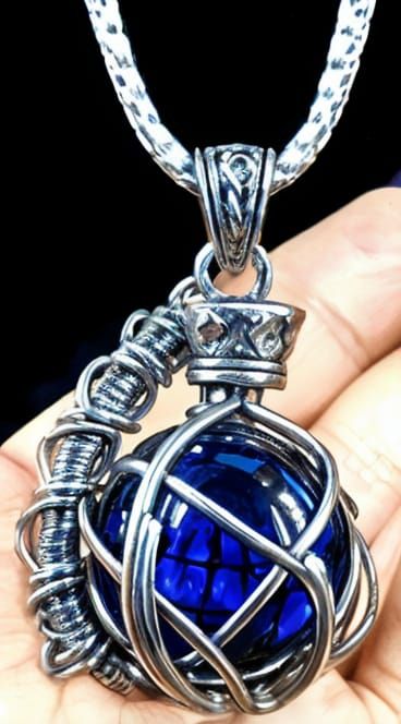 Dragon Claw Pendant with Blue Orb and Silver Wire