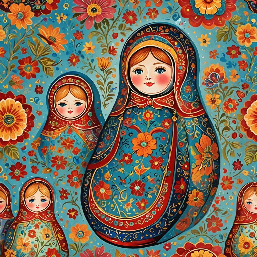 Glowing Russian Doll in Bright Paint Effect