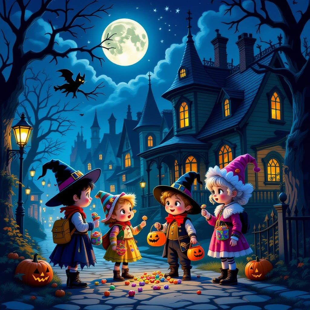 Reverse Trick-or-Treaters Give Candy in Spooky Gothic Neighb...